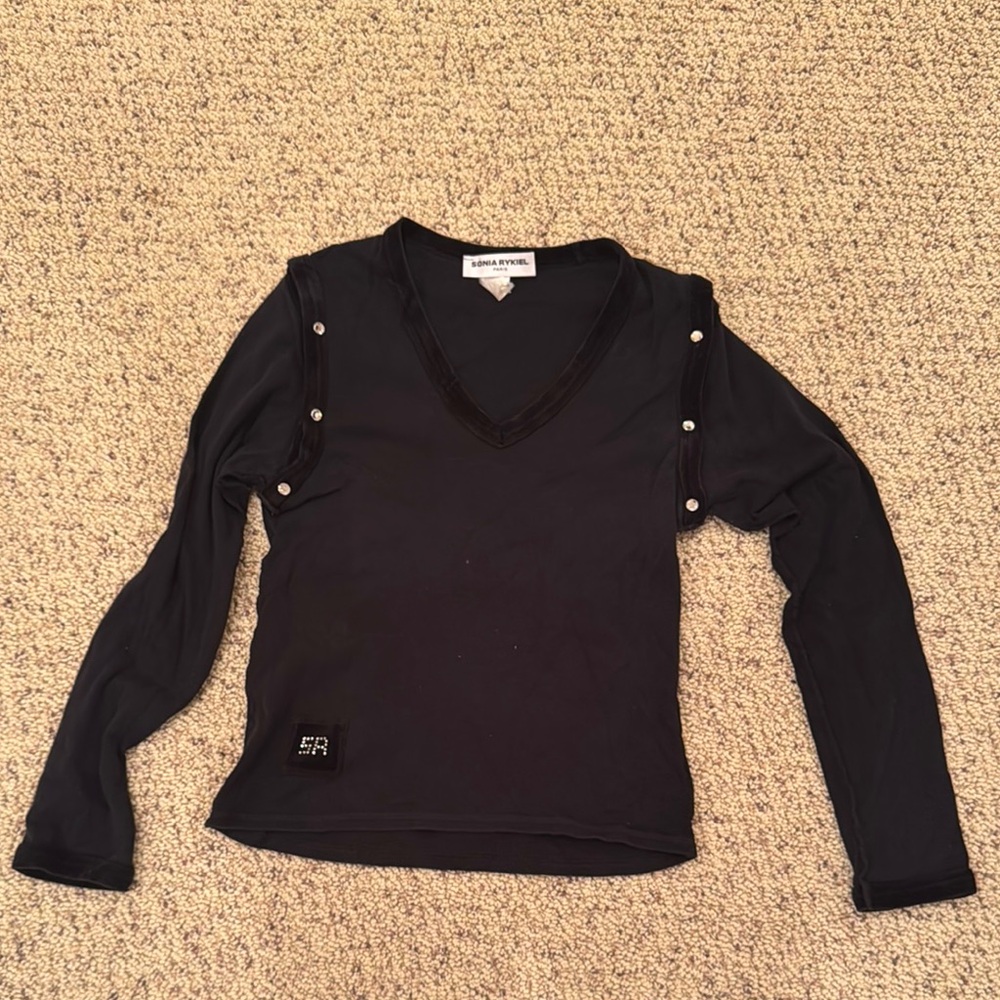 Sonia Rykiel Long Sleeve black shirt with removable sleeves and gemstones size L